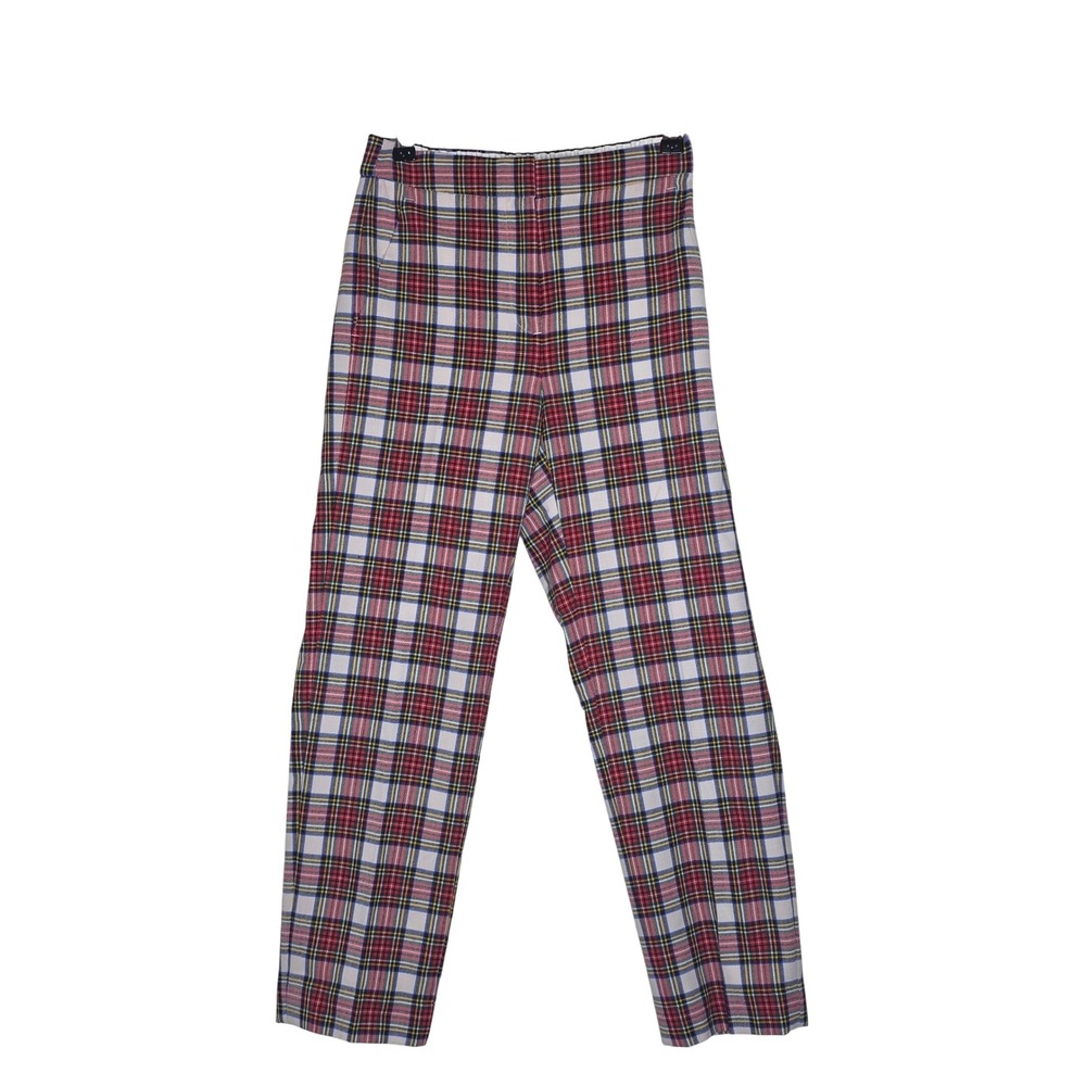 J.Crew Red White Blue Plaid Tartan Straight Leg Dress Pants 0P British Proper